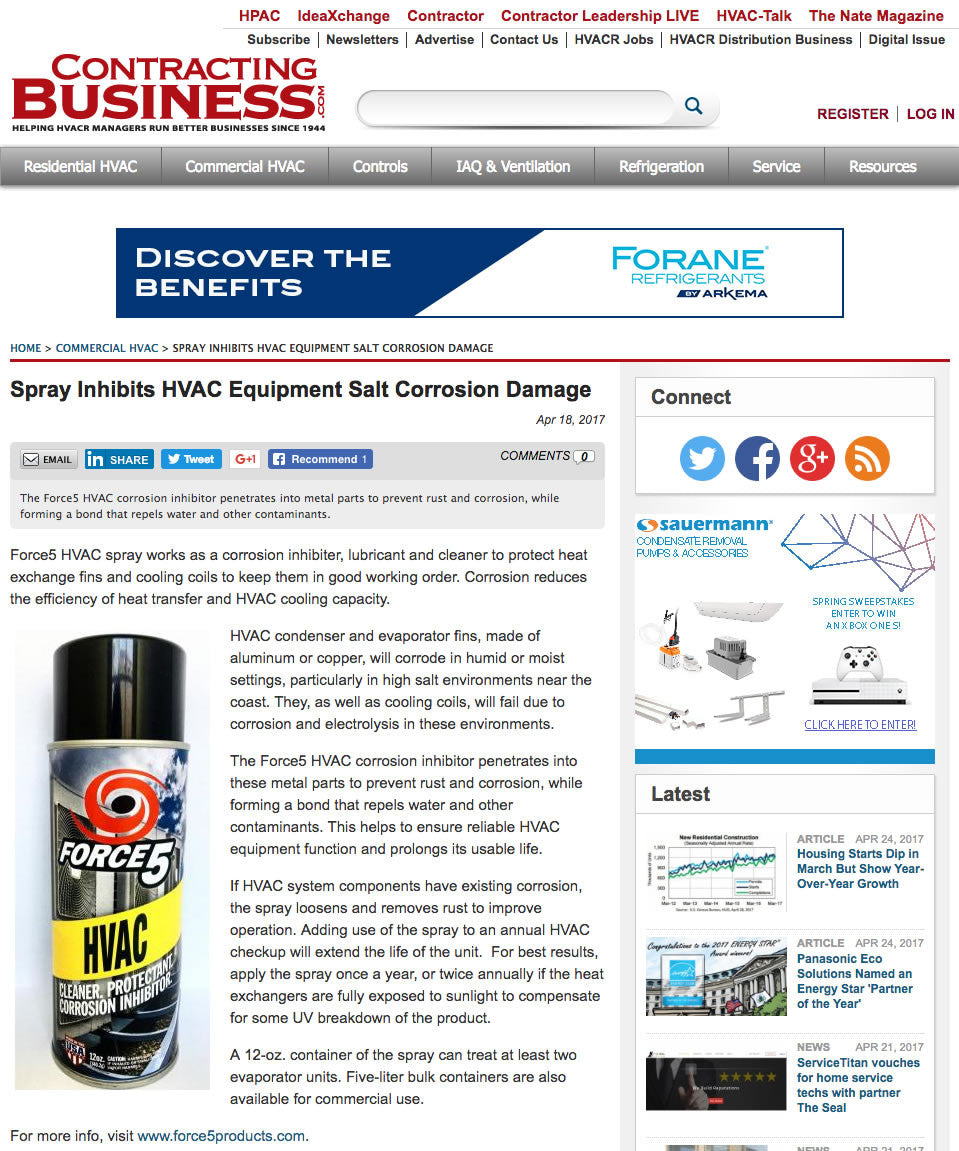 Spray Inhibits HVAC Equipment Salt Corrosion Damage.